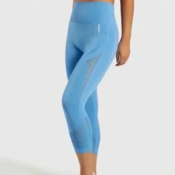 Gymshark Pants Jumpsuits Gymshark Energy Seamless Blue Cropped Leggings Size Xs Poshmark